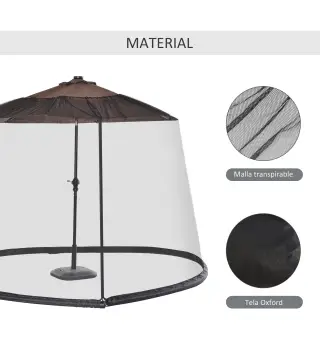 Mosquitera para Sombrillas Ø3 m con Cremallera y Tubo Rellenable de Agua para Terraza Balcón Exterior Negro