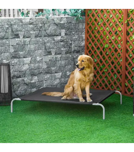 Cama para Perros Gatos Elevada Transpirable Cama para Mascotas con Marco de Acero para Dormir Relajar 130x90x20cm Negro
