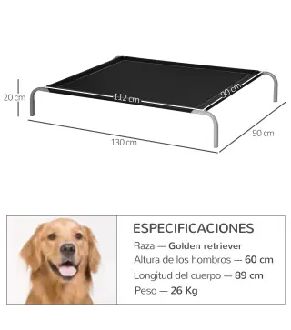 Cama para Perros Gatos Elevada Transpirable Cama para Mascotas con Marco de Acero para Dormir Relajar 130x90x20cm Negro