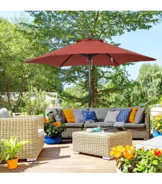 Parasol de Terraza con Mástil de Aluminio Techo de Ventilación y Poste Desmontable Impermeable para Patio Rojo Vino