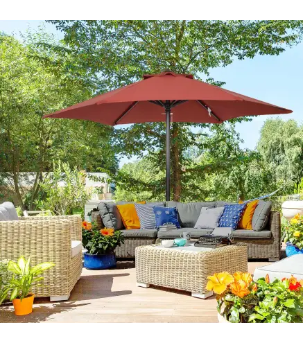 Parasol de Terraza con Mástil de Aluminio Techo de Ventilación y Poste Desmontable Impermeable para Patio Rojo Vino