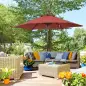 Parasol de Terraza con Mástil de Aluminio Techo de Ventilación y Poste Desmontable Impermeable para Patio Rojo Vino