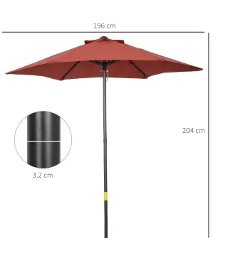 Parasol de Terraza con Mástil de Aluminio Techo de Ventilación y Poste Desmontable Impermeable para Patio Rojo Vino