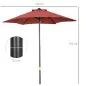 Parasol de Terraza con Mástil de Aluminio Techo de Ventilación y Poste Desmontable Impermeable para Patio Rojo Vino