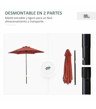 Parasol de Terraza con Mástil de Aluminio Techo de Ventilación y Poste Desmontable Impermeable para Patio Rojo Vino