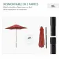 Parasol de Terraza con Mástil de Aluminio Techo de Ventilación y Poste Desmontable Impermeable para Patio Rojo Vino