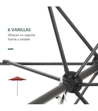 Parasol de Terraza con Mástil de Aluminio Techo de Ventilación y Poste Desmontable Impermeable para Patio Rojo Vino