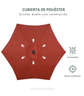 Parasol de Terraza con Mástil de Aluminio Techo de Ventilación y Poste Desmontable Impermeable para Patio Rojo Vino