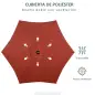 Parasol de Terraza con Mástil de Aluminio Techo de Ventilación y Poste Desmontable Impermeable para Patio Rojo Vino