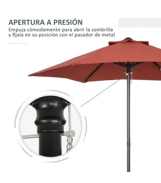Parasol de Terraza con Mástil de Aluminio Techo de Ventilación y Poste Desmontable Impermeable para Patio Rojo Vino