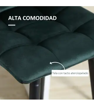 Juego de 2 Taburetes Altos de Cocina Taburetes de Bar Tapizados en Terciopelo con Reposapiés y Respaldo Verde