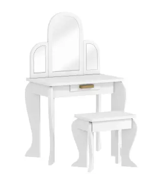 Tocador para Niños con Espejo y Taburete Tocador Infantil Tocador de Maquillaje para Niña de 3 a 6 Años con Cajón Blanco