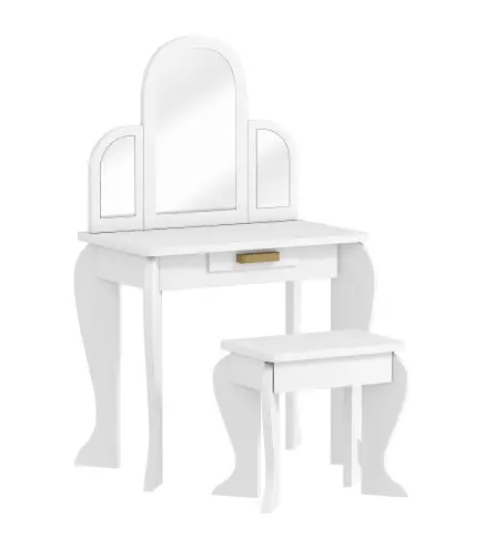 Tocador para Niños con Espejo y Taburete Tocador Infantil Tocador de Maquillaje para Niña de 3 a 6 Años con Cajón Blanco