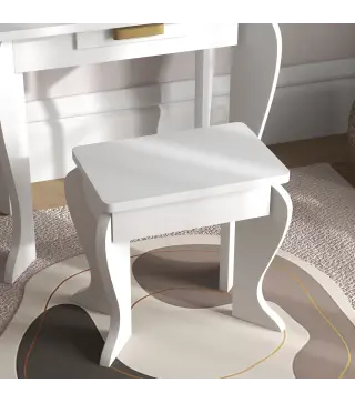 Tocador para Niños con Espejo y Taburete Tocador Infantil Tocador de Maquillaje para Niña de 3 a 6 Años con Cajón Blanco