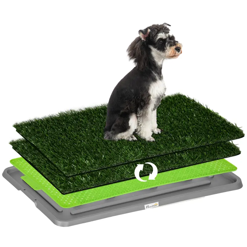 Inodoro para Perros con 2 Céspedes Artificiales Rejilla y Bandeja para Entrenamiento de Cachorros 67x41x3,5 cm Verde