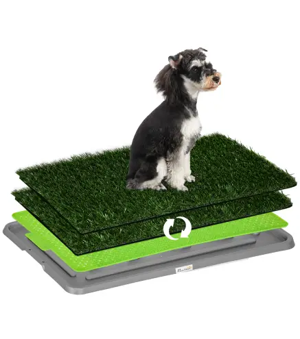 Inodoro para Perros con 2 Céspedes Artificiales Rejilla y Bandeja para Entrenamiento de Cachorros 67x41x3,5 cm Verde