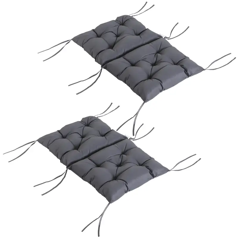 Conjunto de 2 Cojines para Silla 50x98x8 cm con Respaldo 6 Cordones de Fijación para Jardín Terraza Balcón Gris Oscuro