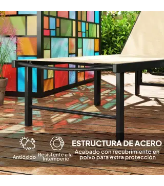 Tumbona Reclinable de Jardín Exterior con Respaldo Ajustable en 4 Posiciones y Marco de Acero 166x60x84 cm Caqui