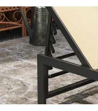 Tumbona Reclinable de Jardín Exterior con Respaldo Ajustable en 4 Posiciones y Marco de Acero 166x60x84 cm Caqui