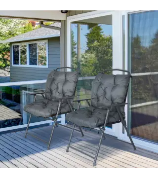 Conjunto de 2 Cojines para Silla 50x98x8 cm con Respaldo 6 Cordones de Fijación para Jardín Terraza Balcón Gris Oscuro