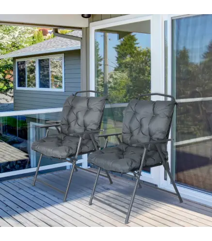 Conjunto de 2 Cojines para Silla 50x98x8 cm con Respaldo 6 Cordones de Fijación para Jardín Terraza Balcón Gris Oscuro