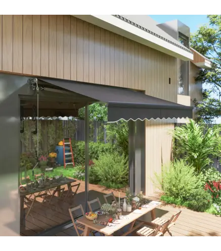 Toldo Eléctrico Retráctil con Manivela Inclinación Ajustable y Protección UV para Jardín Terraza 296x250 cm Gris Oscuro