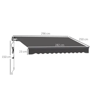 Toldo Eléctrico Retráctil con Manivela Inclinación Ajustable y Protección UV para Jardín Terraza 296x250 cm Gris Oscuro