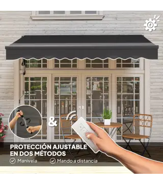 Toldo Eléctrico Retráctil con Manivela Inclinación Ajustable y Protección UV para Jardín Terraza 296x250 cm Gris Oscuro