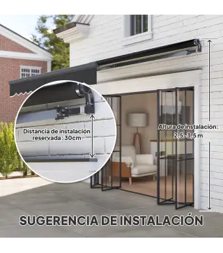Toldo Eléctrico Retráctil con Manivela Inclinación Ajustable y Protección UV para Jardín Terraza 296x250 cm Gris Oscuro