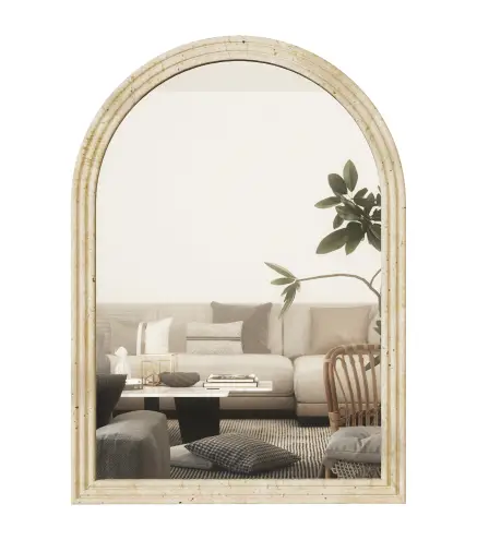 Espejo de Pared Arqueado Espejo de Baño 60x90 cm con Marco de Imitación de Piedra para Salón Dormitorio Entrada Beige