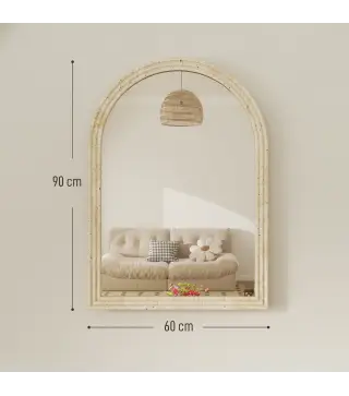 Espejo de Pared Arqueado Espejo de Baño 60x90 cm con Marco de Imitación de Piedra para Salón Dormitorio Entrada Beige