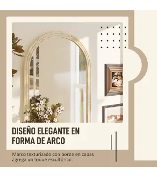 Espejo de Pared Arqueado Espejo de Baño 60x90 cm con Marco de Imitación de Piedra para Salón Dormitorio Entrada Beige