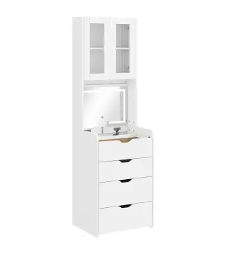 Tocador de Maquillaje con luces LED de 3 Colores Espejo Abatible y Taburete Acolchado 3 Cajones y Estantes Blanco