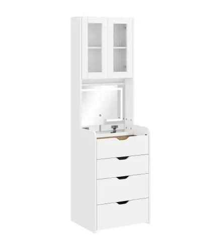 Tocador de Maquillaje con luces LED de 3 Colores Espejo Abatible y Taburete Acolchado 3 Cajones y Estantes Blanco