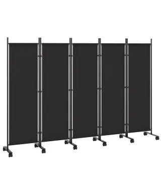 Biombo Plegable de 5 Paneles con 12 Ruedas 252x170 cm Biombo Separador de Ambientes Montaje Personalizado Negro