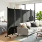 Biombo Plegable de 5 Paneles con 12 Ruedas 252x170 cm Biombo Separador de Ambientes Montaje Personalizado Negro