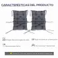 Conjunto de 2 Cojines para Silla 50x98x8 cm con Respaldo 6 Cordones de Fijación para Jardín Terraza Balcón Gris Oscuro
