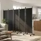 Biombo Plegable de 5 Paneles con 12 Ruedas 252x170 cm Biombo Separador de Ambientes Montaje Personalizado Negro