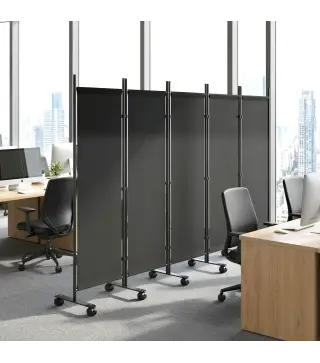 Biombo Plegable de 5 Paneles con 12 Ruedas 252x170 cm Biombo Separador de Ambientes Montaje Personalizado Negro