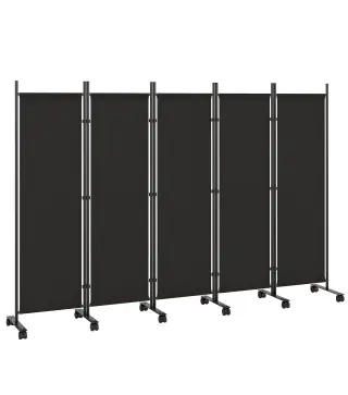 Biombo Plegable de 5 Paneles con 12 Ruedas 252x170 cm Biombo Separador de Ambientes Montaje Personalizado Negro