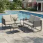Conjunto Jardín Exterior de 4 Piezas con 2 Sofás 2 Plazas 2 Mesas de Vidrio Cojines Fundas Extraíbles y Bolsillos Caqui