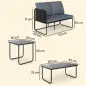 Conjunto Jardín Exterior de 4 Piezas con 2 Sofás 2 Plazas 2 Mesas de Vidrio Cojines Fundas Extraíbles y Bolsillos Gris