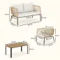 Conjunto Jardín Exterior de 4 Piezas con Sofá 2 Sillones y Mesa WPC Ratán PE Tipo Cuerda Cojines Acolchados Blanco