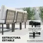 Conjunto de Jardín Exterior de 6 Piezas con Sofá 2 Plazas Módulo de Esquina 2 Sillones Reposapiés Mesa de Vidrio Gris