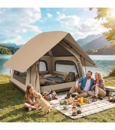 Tienda de Campaña Pop-up para 2-3 Personas Plegable Impermeable 3000 mm con Bolsa de Transporte 235x235x184 cm Caqui