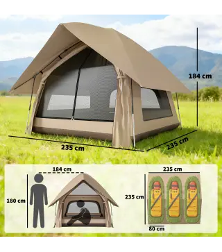 Tienda de Campaña Pop-up para 2-3 Personas Plegable Impermeable 3000 mm con Bolsa de Transporte 235x235x184 cm Caqui