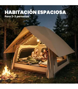 Tienda de Campaña Pop-up para 2-3 Personas Plegable Impermeable 3000 mm con Bolsa de Transporte 235x235x184 cm Caqui