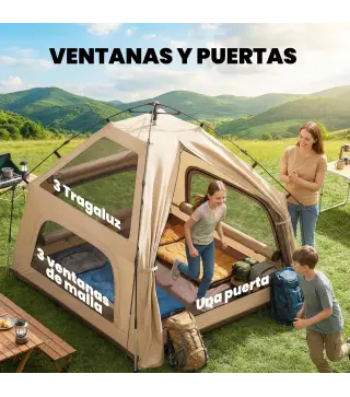 Tienda de Campaña Pop-up para 2-3 Personas Plegable Impermeable 3000 mm con Bolsa de Transporte 235x235x184 cm Caqui