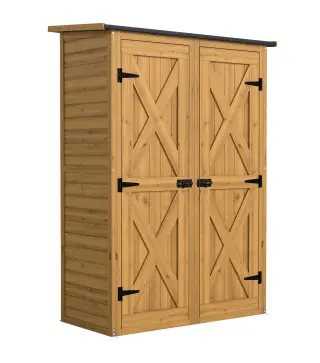 Caseta de Jardín de Madera 115x53x156 cm Armario para Herramientas con Puertas Dobles y Estantes Techo Inclinado Marrón