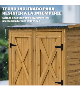 Caseta de Jardín de Madera 115x53x156 cm Armario para Herramientas con Puertas Dobles y Estantes Techo Inclinado Marrón